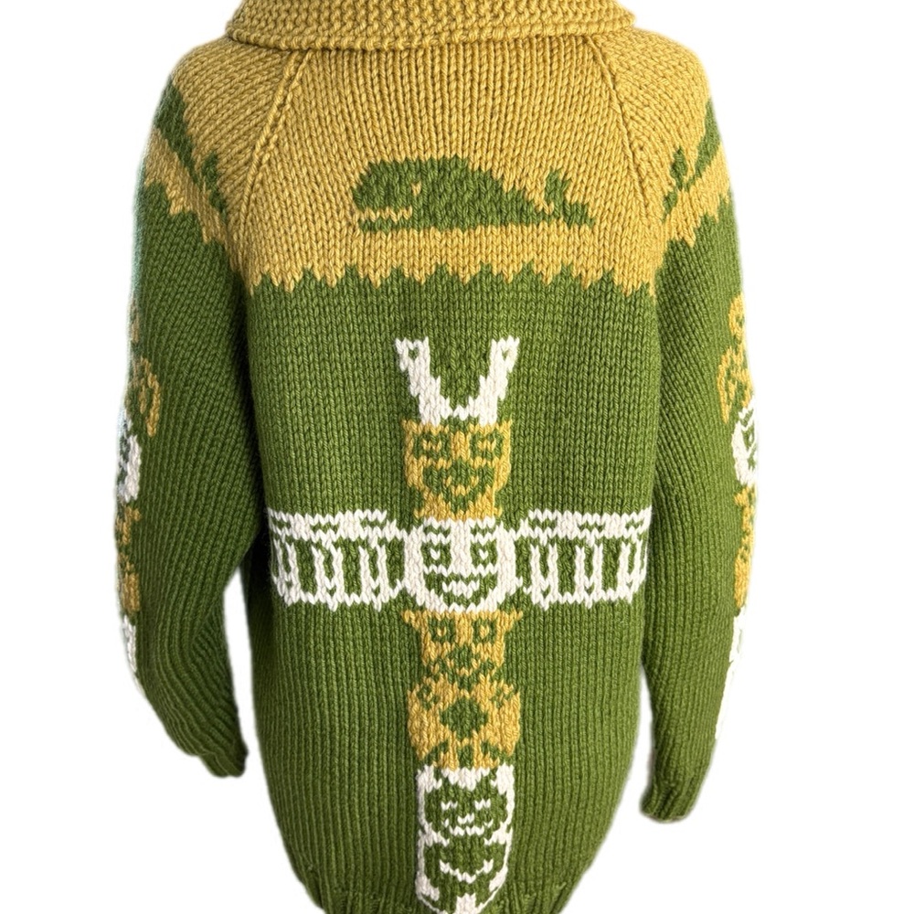 Vintage Cowichan Sweater Womens Size XL Green Totem Alaska Warm Heavy Cardigan - Picture 9 of 12